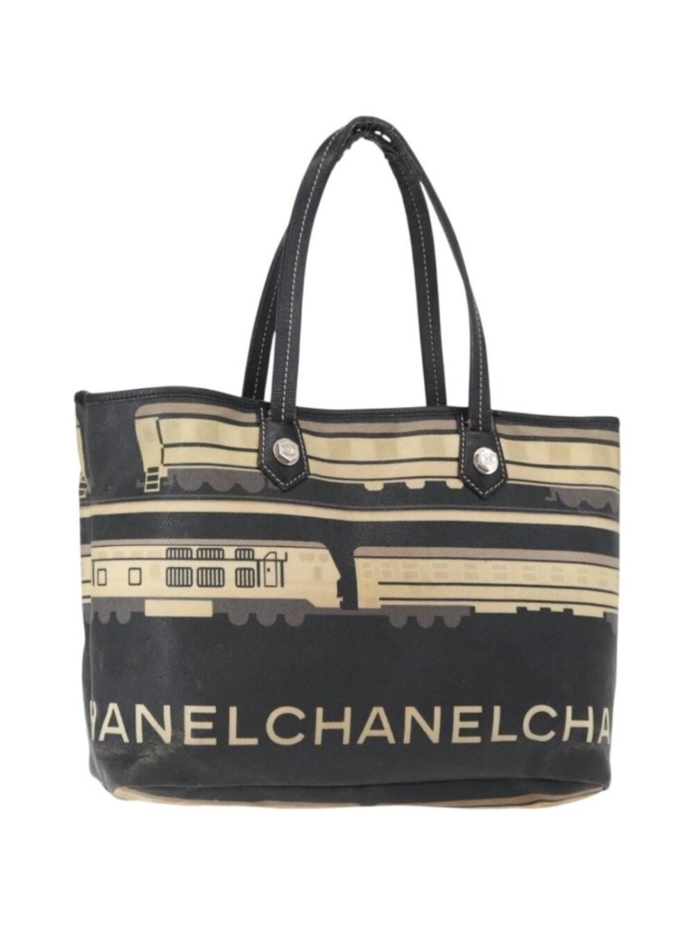 CHANEL Central Station Tote Bag PVC Canvas Black Silver CC